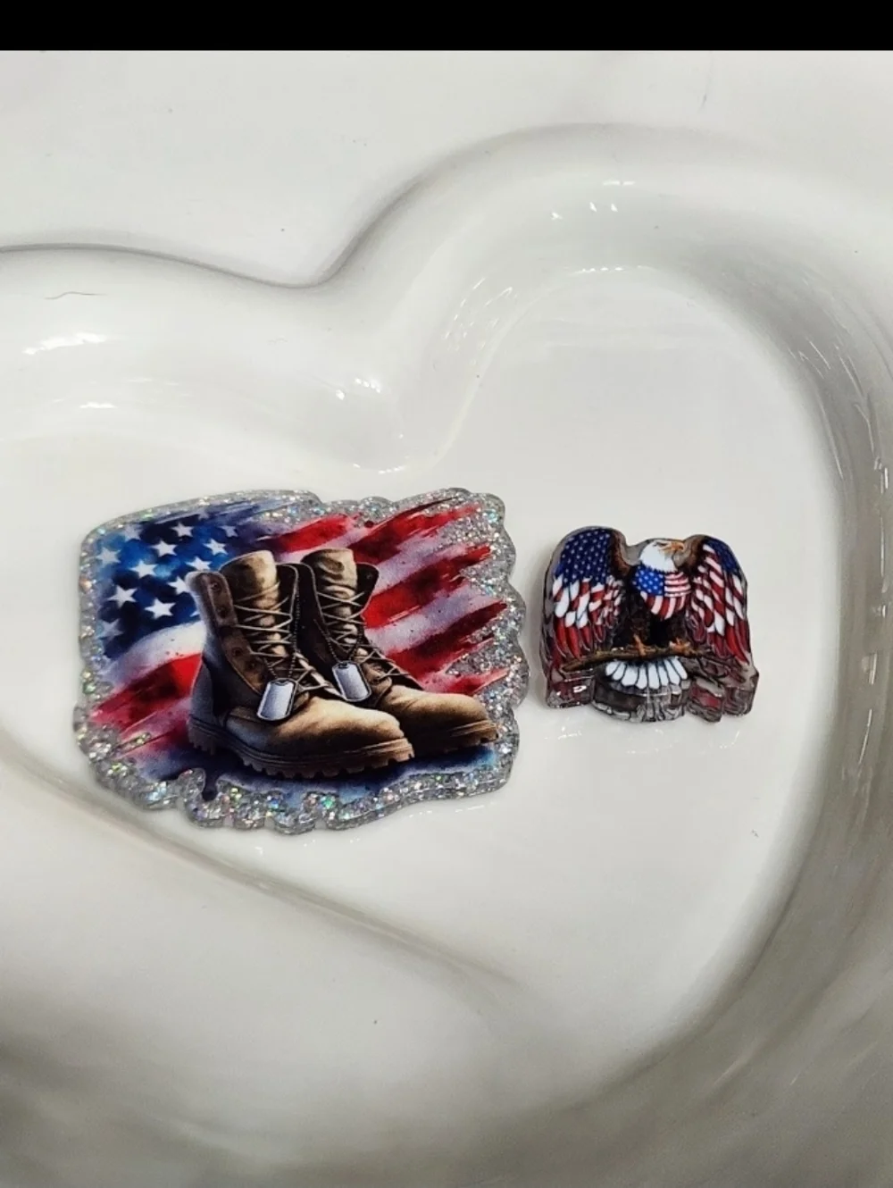 Military Flatback Focal Bead USA American Flag‎ Patriotic Eagle Badge Keychain